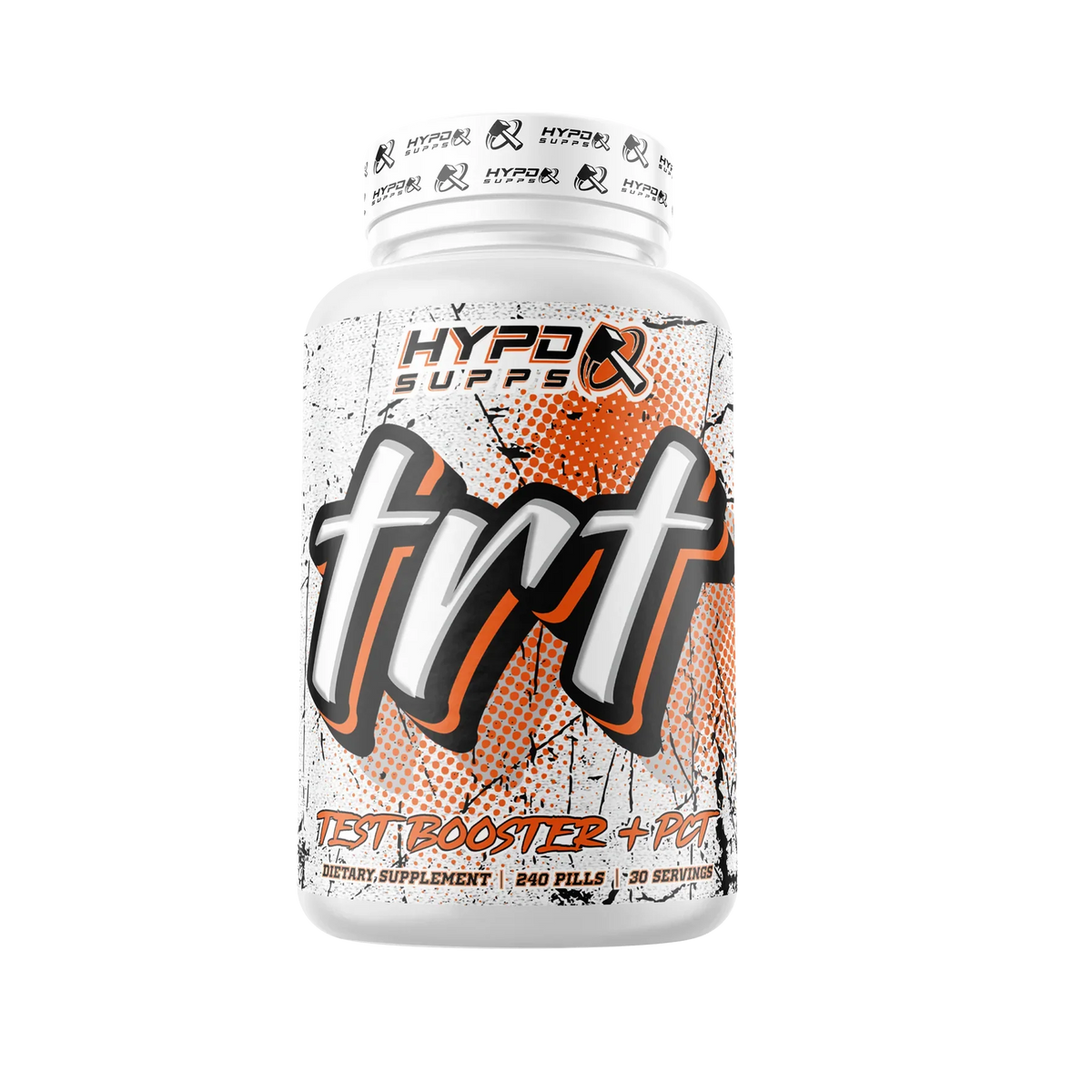 HYPD Supps TRT natural testosterone booster in a white bottle design, supports men's health and vitality.