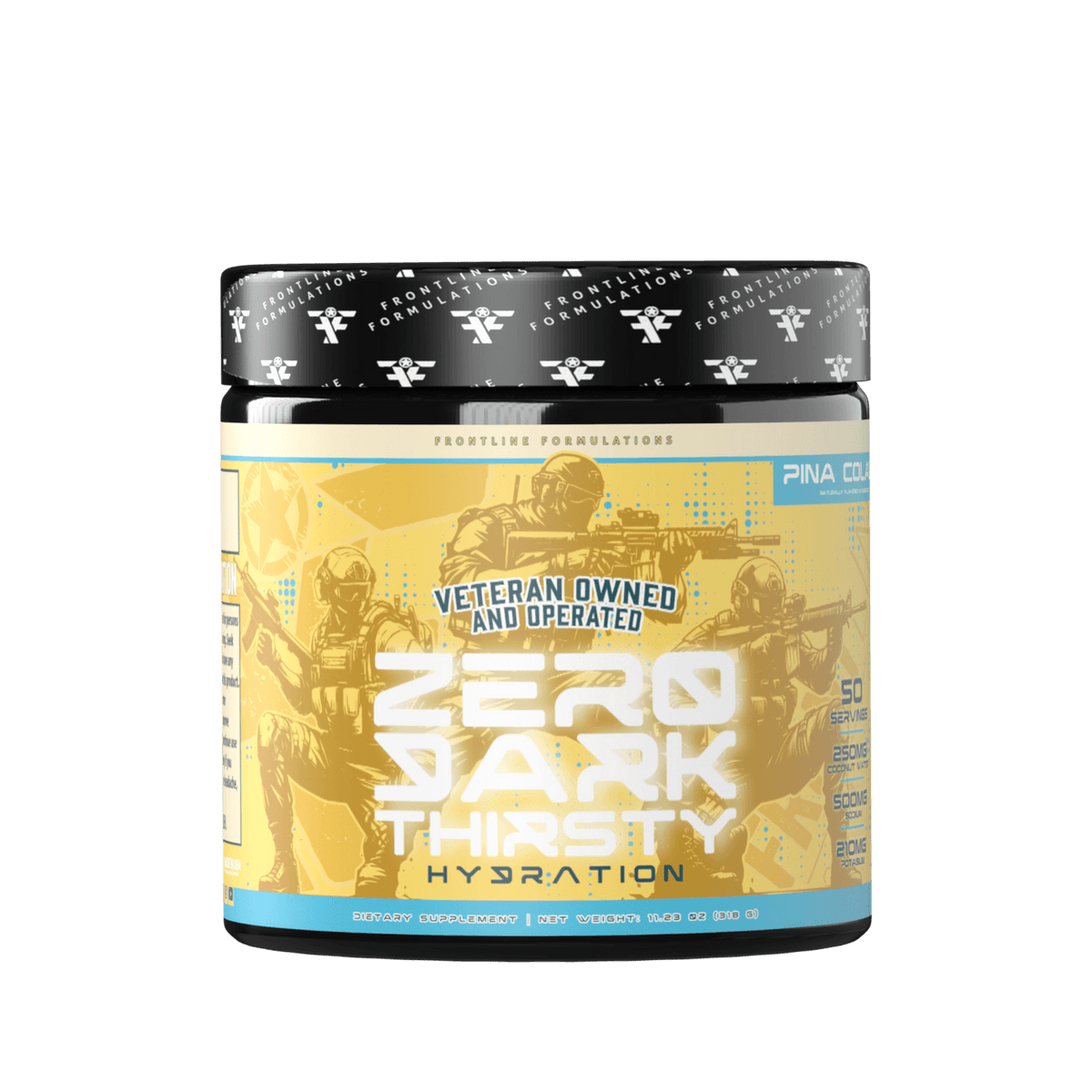 Zero Dark Thirsty hydration supplement in Pina Colada flavor designed to support hydration and recovery for athletes.