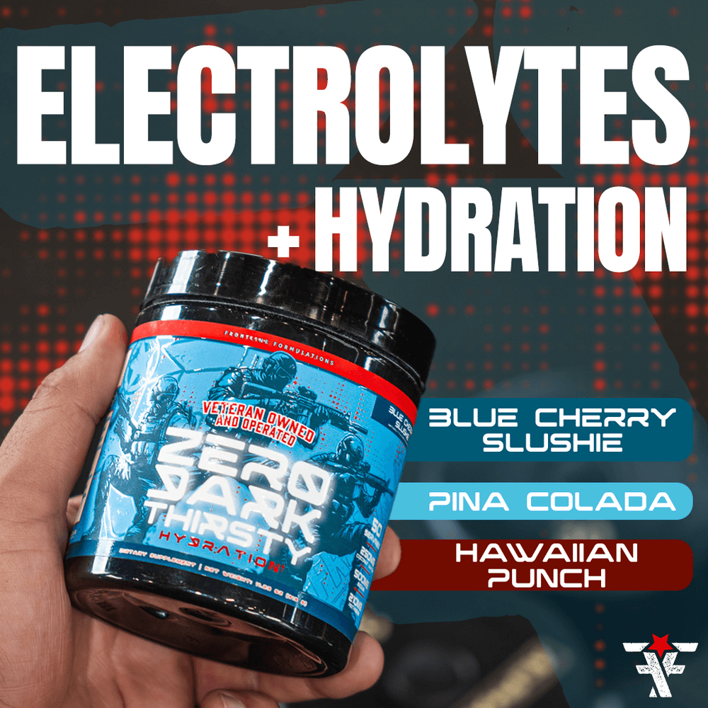 Zero Dark Thirsty hydration supplement in hand with electrolytes for hydration and recovery, designed for athletes.