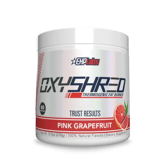 EHP Labs Oxyshred thermogenic fat burner in Pink Grapefruit flavor, designed to support metabolism and energy levels.
