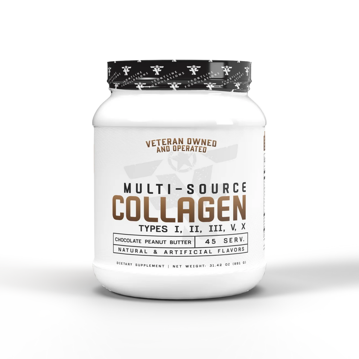 Multi-source collagen for athletes in chocolate peanut butter flavor, designed to support active lifestyles.