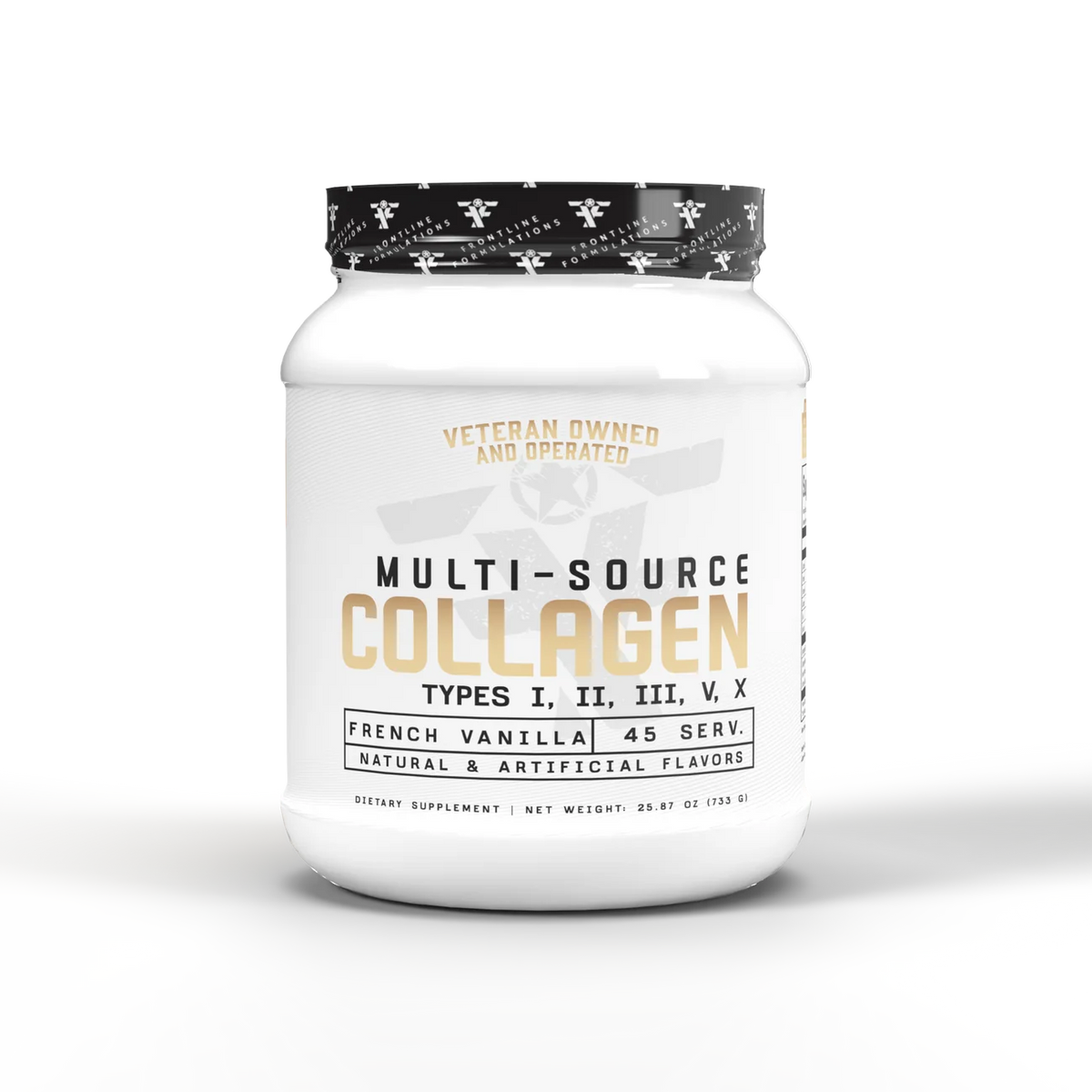 Frontline Multi-Source Collagen in French Vanilla, designed to support athletes with premium multi-source collagen for athletes.