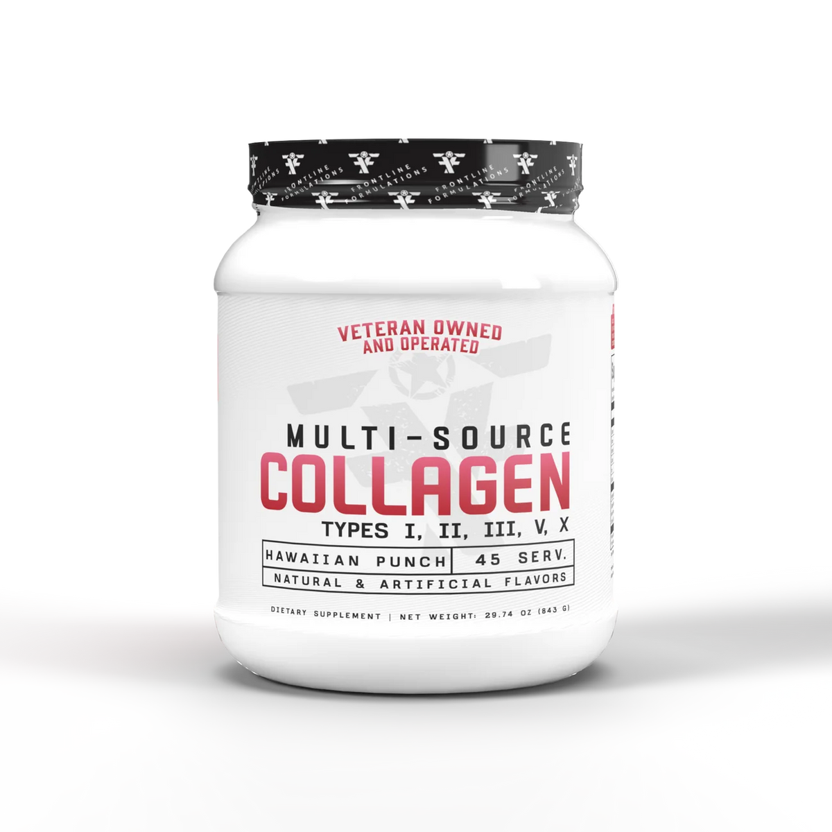 Hawaiian Punch flavor multi-source collagen for athletes in a white container, designed to support active lifestyles.